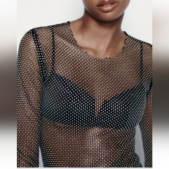 Zara Rhinestones Mesh Bodysuit - Picture 4 of 13